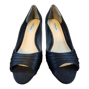 Nina black open toe heels womens sz 10 shoes satin pleated peep toe pumps